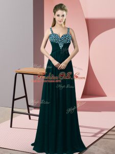 Best Peacock Green Empire Beading Evening Dress Zipper Chiffon Sleeveless Floor Length