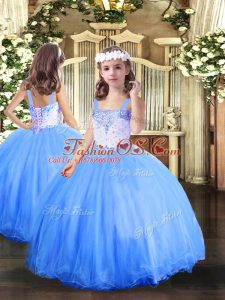 Tulle Sleeveless Floor Length Child Pageant Dress and Beading