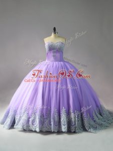 Lavender Quinceanera Dresses Sweetheart Sleeveless Court Train Lace Up