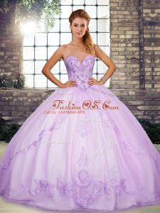 Lavender Sweet 16 Dress Military Ball and Sweet 16 and Quinceanera with Beading and Embroidery Sweetheart Sleeveless Lace Up