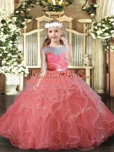 Tulle Sleeveless Floor Length Pageant Gowns For Girls and Lace and Ruffles