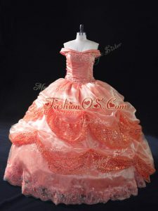 Charming Watermelon Red Off The Shoulder Lace Up Beading and Sequins Vestidos de Quinceanera Sleeveless