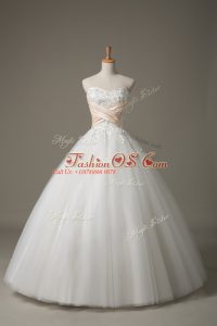 Sweetheart Sleeveless Wedding Gown Floor Length Beading and Lace White Tulle