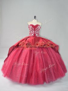 Delicate Wine Red Satin and Tulle Lace Up 15 Quinceanera Dress Sleeveless Court Train Appliques