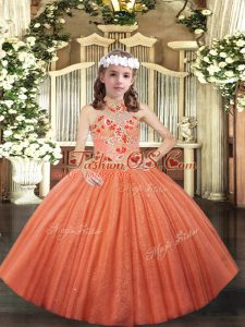 Orange Halter Top Lace Up Appliques Little Girls Pageant Dress Wholesale Sleeveless