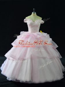 Fashion Ball Gowns Sleeveless Pink Vestidos de Quinceanera Brush Train Lace Up