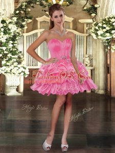 Lovely Organza Sweetheart Sleeveless Lace Up Beading and Pick Ups Prom Gown in Rose Pink