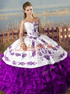Exquisite Ball Gowns Vestidos de Quinceanera White And Purple Sweetheart Organza Sleeveless Floor Length Lace Up