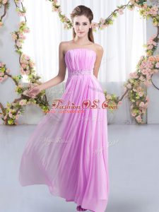 Custom Fit Sleeveless Beading Lace Up Quinceanera Dama Dress with Lilac Sweep Train