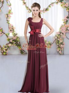 Flirting Empire Bridesmaid Dresses Burgundy Straps Chiffon Sleeveless Floor Length Zipper