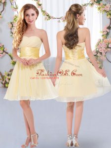 Sweetheart Sleeveless Quinceanera Dama Dress Mini Length Belt Yellow Chiffon