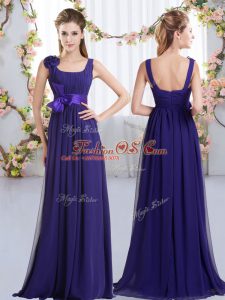 Perfect Purple Zipper Straps Belt and Hand Made Flower Damas Dress Chiffon Sleeveless