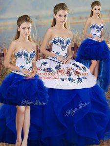 Royal Blue Lace Up Quinceanera Gowns Embroidery and Ruffles and Bowknot Sleeveless Floor Length