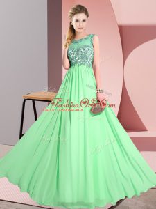 Glamorous Green Sleeveless Beading and Appliques Floor Length Vestidos de Damas