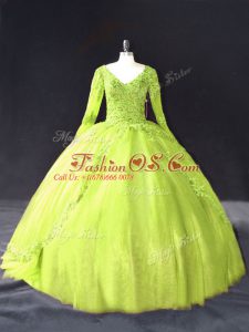 Floor Length Lace Up Sweet 16 Quinceanera Dress Yellow Green for Sweet 16 and Quinceanera with Lace and Appliques
