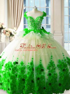 On Sale Green Sleeveless Hand Made Flower Zipper Sweet 16 Dress