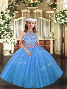 Sleeveless Lace Up Floor Length Beading Pageant Dress for Teens