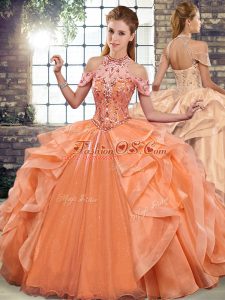 Sleeveless Lace Up Floor Length Beading and Ruffles Ball Gown Prom Dress