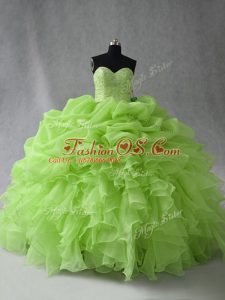 Floor Length Quince Ball Gowns Organza Sleeveless Beading and Ruffles and Pick Ups