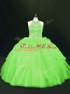Sleeveless Floor Length Beading Lace Up Quinceanera Dresses with