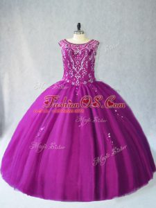 Exceptional Purple Sleeveless Floor Length Beading Lace Up Ball Gown Prom Dress