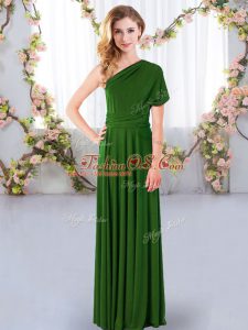 Green Sleeveless Ruching Floor Length Quinceanera Dama Dress