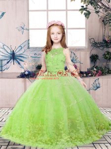 Discount Yellow Green Ball Gowns Lace and Appliques Girls Pageant Dresses Backless Tulle Sleeveless Floor Length