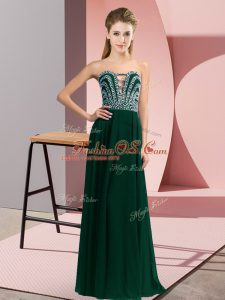 Deluxe Sleeveless Chiffon Floor Length Lace Up Prom Dresses in Peacock Green with Beading