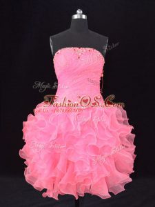 Designer Rose Pink Sleeveless Beading and Ruching Dress for Prom
