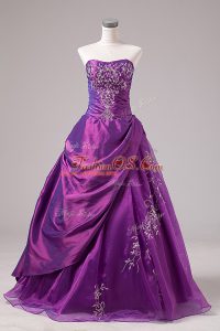High Quality Purple Organza Zipper Vestidos de Quinceanera Sleeveless Floor Length Embroidery