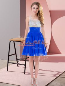 Graceful Chiffon Scoop Sleeveless Side Zipper Beading Bridesmaid Gown in Royal Blue