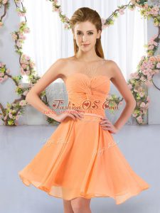 Fashion Orange Empire Chiffon Sweetheart Sleeveless Ruching Mini Length Lace Up Wedding Party Dress