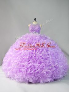Exceptional Sleeveless Floor Length Beading and Ruffles Zipper Sweet 16 Dress with Lavender