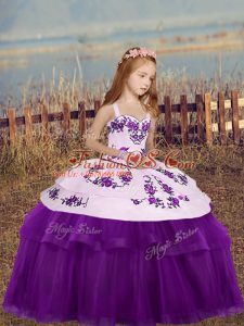 Adorable Straps Sleeveless Lace Up Child Pageant Dress Eggplant Purple Tulle