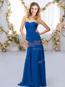 Pretty Royal Blue Chiffon Criss Cross Sweetheart Sleeveless Floor Length Bridesmaid Dresses Beading