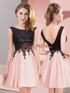 Super Pink Sleeveless Lace Mini Length Bridesmaid Dress