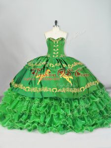 Satin and Organza Sleeveless 15th Birthday Dress Brush Train and Embroidery and Ruffled Layers