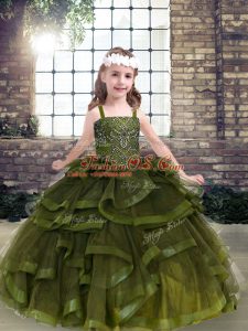 New Arrival Tulle Sleeveless Floor Length Little Girls Pageant Gowns and Beading and Ruffles