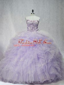 High End Lavender Lace Up 15 Quinceanera Dress Ruffles Sleeveless Brush Train