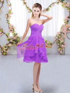 Fancy Lavender Vestidos de Damas Wedding Party with Ruffles and Ruching Sweetheart Sleeveless Lace Up