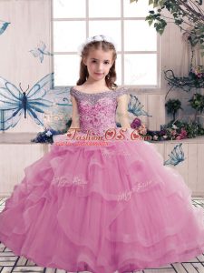 Scoop Sleeveless Lace Up Little Girls Pageant Gowns Lilac Tulle