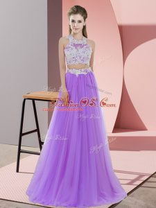 Luxury Halter Top Sleeveless Wedding Party Dress Floor Length Lace Lavender Tulle
