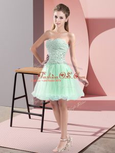 Apple Green A-line Tulle Sweetheart Sleeveless Beading Mini Length Zipper Cocktail Dresses