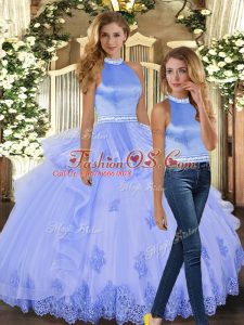 Fine Lavender Backless Quinceanera Dresses Beading and Appliques Sleeveless Floor Length