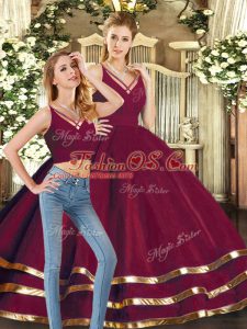 Charming Tulle Sleeveless Floor Length Sweet 16 Dresses and Ruffled Layers