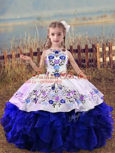 Sleeveless Embroidery and Ruffles Lace Up Kids Formal Wear