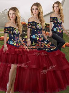 Smart Sleeveless Brush Train Embroidery and Ruffled Layers Lace Up Ball Gown Prom Dress