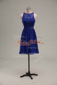 Stunning Royal Blue Zipper Scoop Lace Homecoming Dress Chiffon Sleeveless