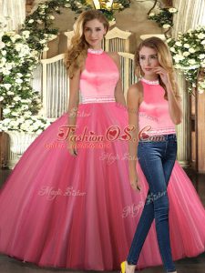 Luxury Floor Length Backless Quinceanera Dress Coral Red for Sweet 16 and Quinceanera with Beading