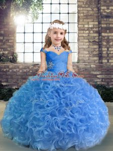Eye-catching Sleeveless Beading and Ruching Lace Up Little Girl Pageant Dress